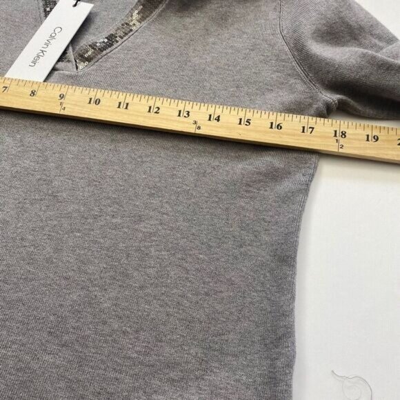 Calvin Klein Women's Shirt V-Neck Long Sleeve Sequin Collared Gray Size M New - Picture 6 of 14